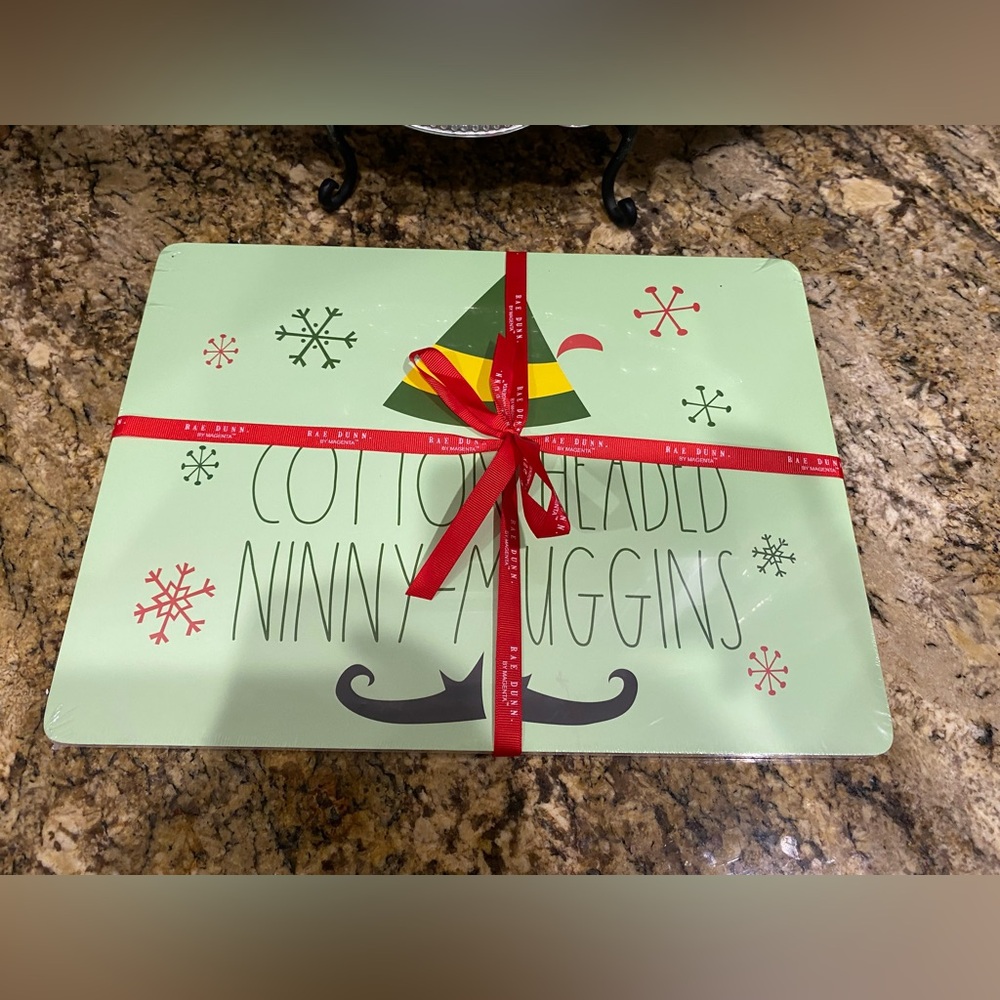 Rae Dunn Elf Cotton Headed Ninny Muggins cork placemat set of 4 - Brand new!